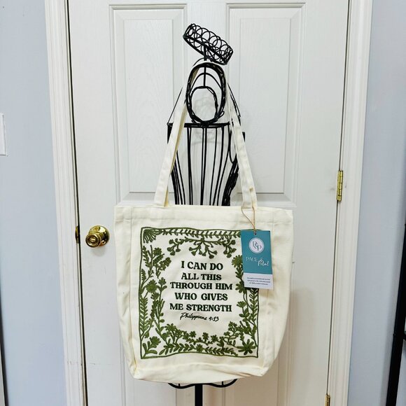 Page & Petal Handbags - PAGE & PETAL P & P EMBROIDERED BIBLE PHILIPPIANS 4:13 CANVAS SHOPPER TOTE UNISEX